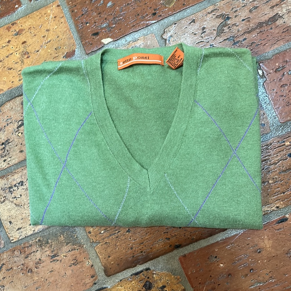 Sette Ponti Italian made Argyle v-neck sweater szL